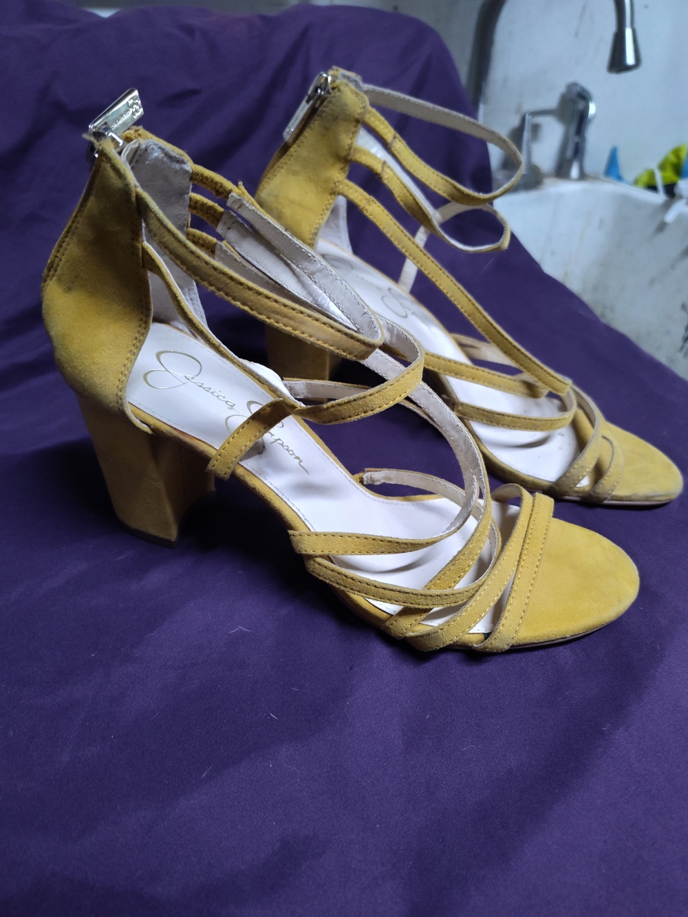 Jessica Simpson Mustard Strappy Block Heels